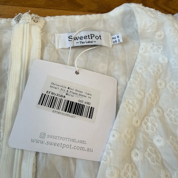 NWT SweetPot The Label White Eyelet Lace Mini Dress Puff Sleeve Bridal Size 2 - Picture 6 of 14